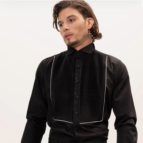 RON TOMSON FLAGSHIP BLACK TUXEDO SHIRT SIZE MEDIUM - Picture 2 of 16